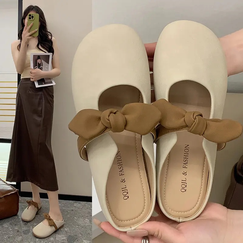  韓版休閒蝴蝶結平底拖鞋